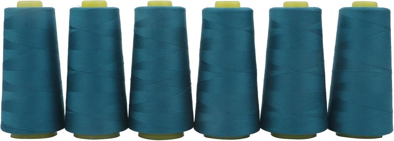 AMOHilos Polyester Sewing Thread All Purpose Knotless 40S/2 (Tex27) 6 Cones of 2750 Yards Each Spool Thread Total 16500 Yards for Serger Sewing Machine Quilting Piecing Hand Stitching (dark turquoise) - Image 1